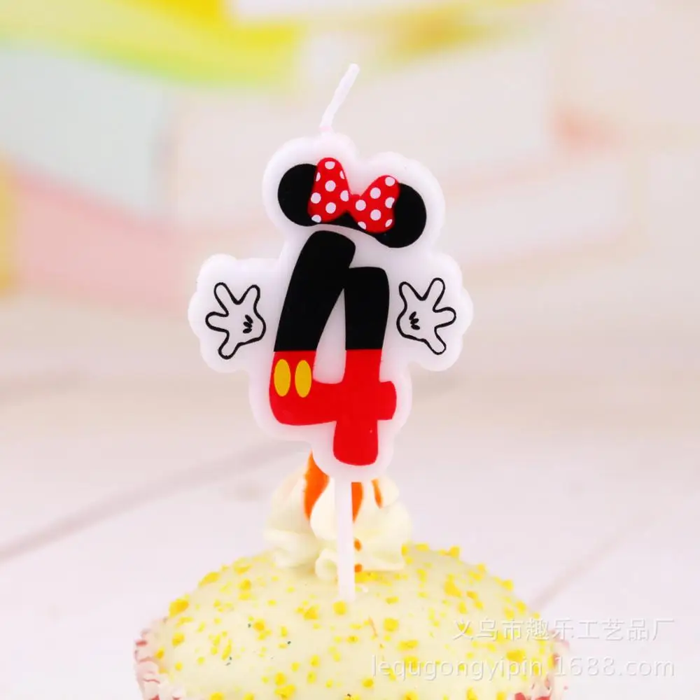 Minnie 4 1 шт. свечи в виде Микки Мауса, юбилейный торт, цифры, От 0 до 9 лет, с днем рождения, Мультяшные свечи, плавающие свечи, вечерние украшения - Цвет: Minnie 4