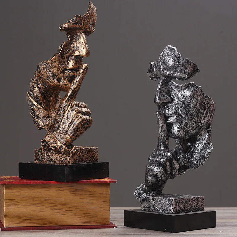 Modern Silence Is Gold Sculpture Thinker Abstract Statue Resin Art Ornaments Figurines Craft Home Decoration Wedding Gift | Дом и сад