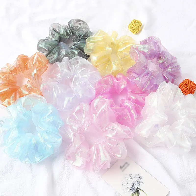 

2020 Summer Mesh Chiffon Flower Scrunchie Women Girls Elastic Hair Rubber Bands INS Sweet Hair Ties Headband Hair Accessories