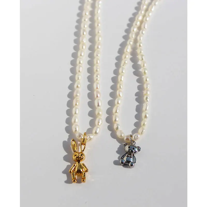 

Necklaces for Women Neck Chain Female Jewelry Free Shipping Wholesale Gift Natural Beads Pearl Gold Bear Rabbit Pendant Choker