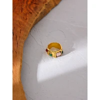 2021 colorful resin stone fashion ring for women statement pvd gold 18 k metal wedding ring jewelry party gift