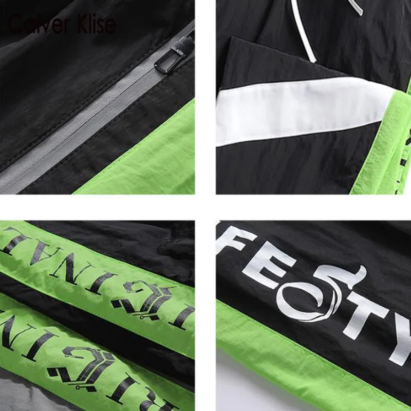 

Calver Klise Japanese Reflective Letters Sweatpants Patchwork Hip Hop Streetwear Side Striped Joggers Trousers Mens Casual Pants