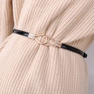 Adjustable Long Belt Shiny Patent Leather Belts for Women High Quality Cinturon Mujer Strass Buckle Luxury Corset Cintos