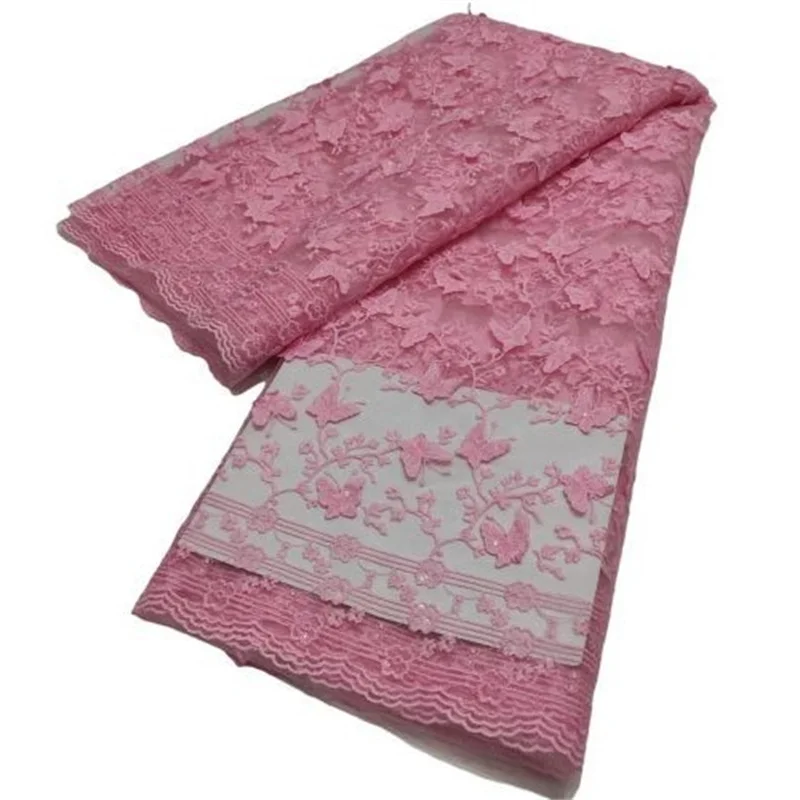 

Pink Sequin African French Net Lace Fabric 2021 High Quality Tulle Mesh Lace Bridal Nigerian Wedding Dress Lace For Woman H88-2