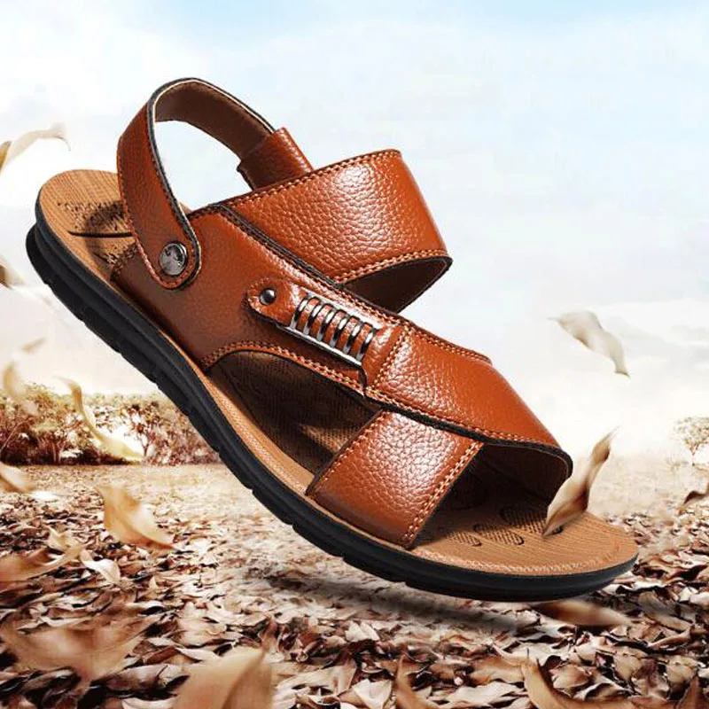 

Men Sandals New Summer Beach Sandals Slip On Travel Men Shoes Genuine Leather Sandals Men Casual Shoes Plus Size 48 Male Shoes