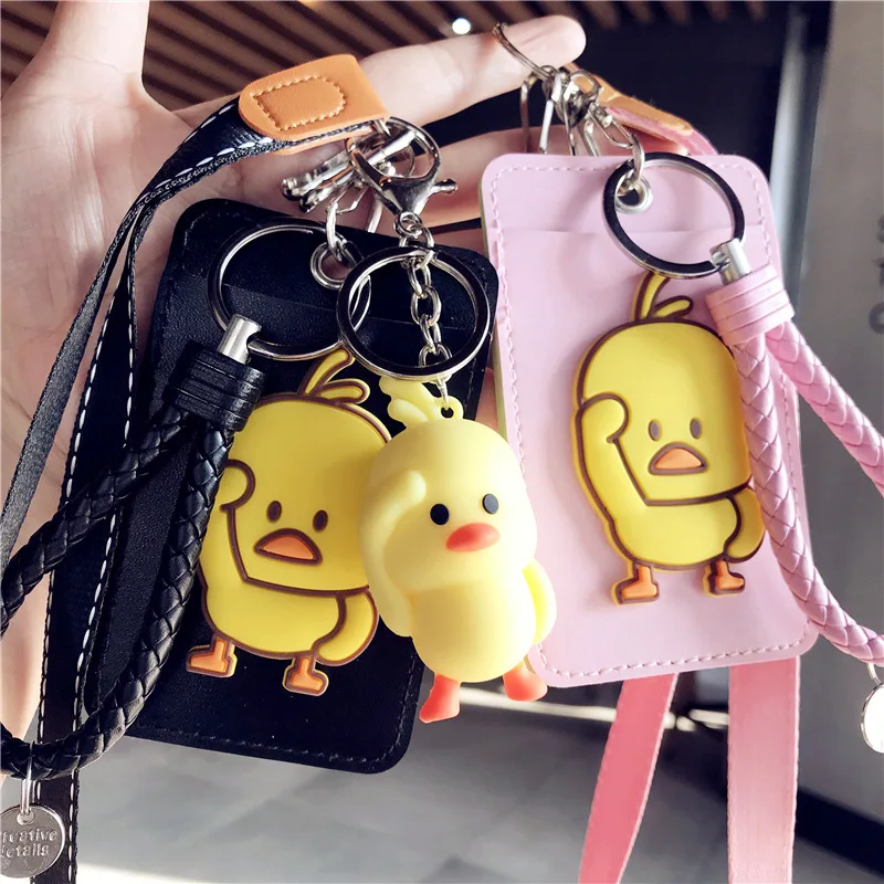 Новинка мультяшная маленькая Желтая утиная цепочка ключей держатель для