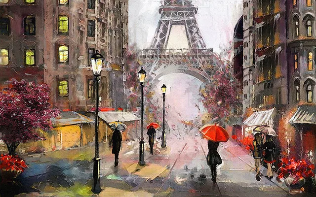 

Romantic City Pedestrian Paris Eiffel Tower Landscape Abstract Oil Painting On Canvas Poster Print Wall Picture for Living Room