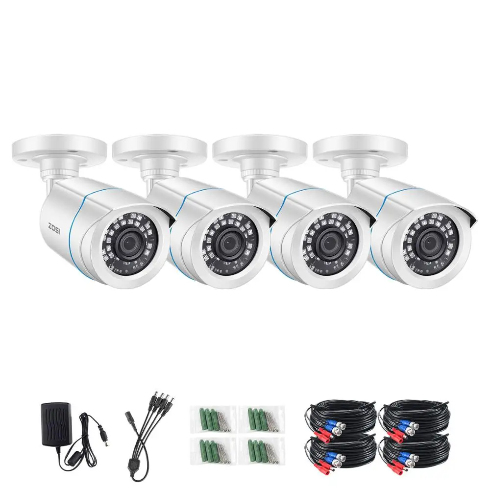 White ZOSI 4 шт. HD 1080P TVI CCTV Bullet видео камера 1MP CCTV Камера Безопасности ИК Крытый Открытый IP66 - Цвет: White