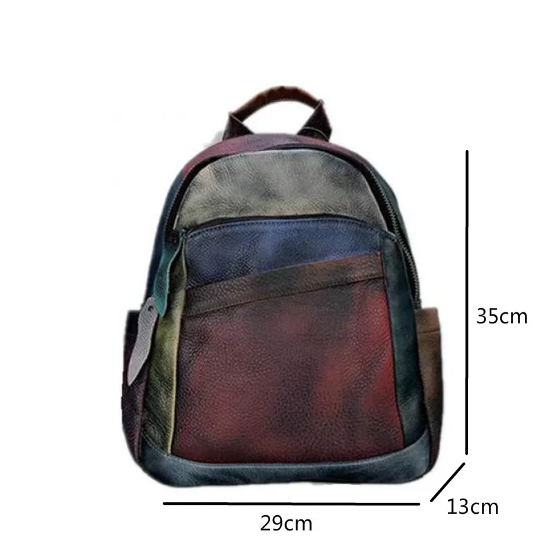 

Bestform 2021 New High Quality Women Backpack Genuine Leather Retro Color Stitching Bag Leisure Soft Cowhide Vintage Bagpack