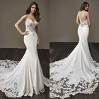 Топ Кружева Аппликация Спагетти спинки Русалка свадебное платье сексуальное пляжное богемное Бохо бальное платье размера плюс свадебное платье