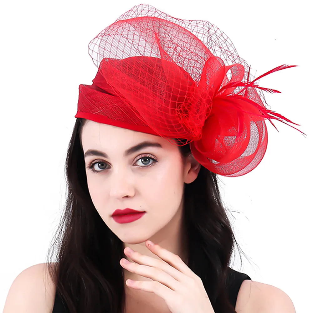 Женская Вуалетка для волос Ascot Sinamay элегантная Свадебная шляпка с перьями