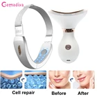 V лифтинг лица Уход за кожей машина светодиодный фотон уход за кожей лица для похудения инструмент Вибрация Массажер уменьшить двойной для лица и подбородка, удаление морщин