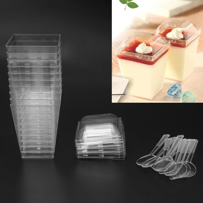 10 шт. одноразовые твердые пластиковые муссы десертная чашка с ложками крышки для