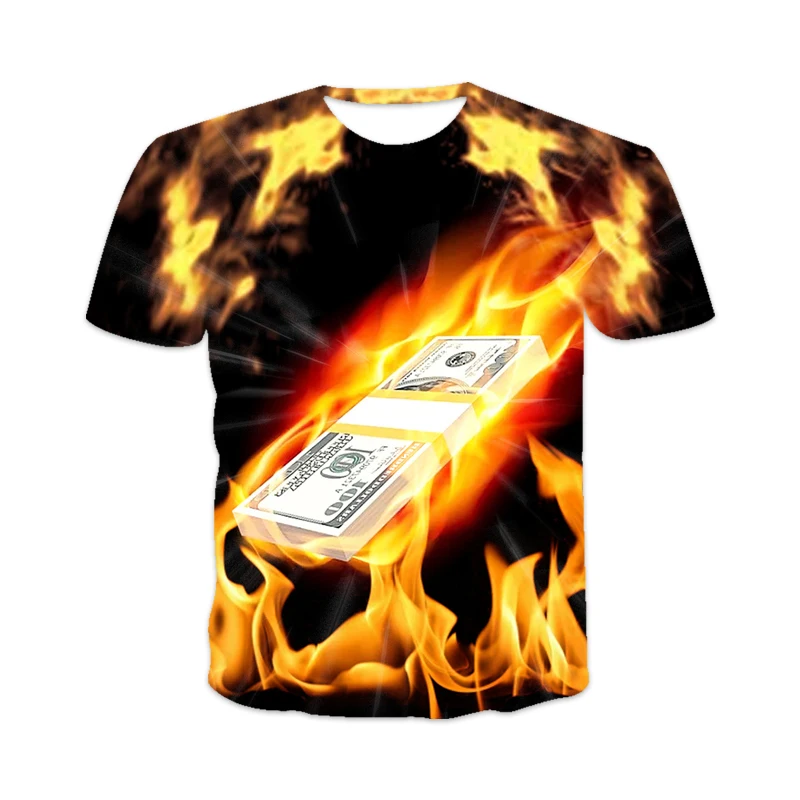 

summer men's 3D T-shirt 2021 new design Fashion leisure Flame series Basketball money love Flame element