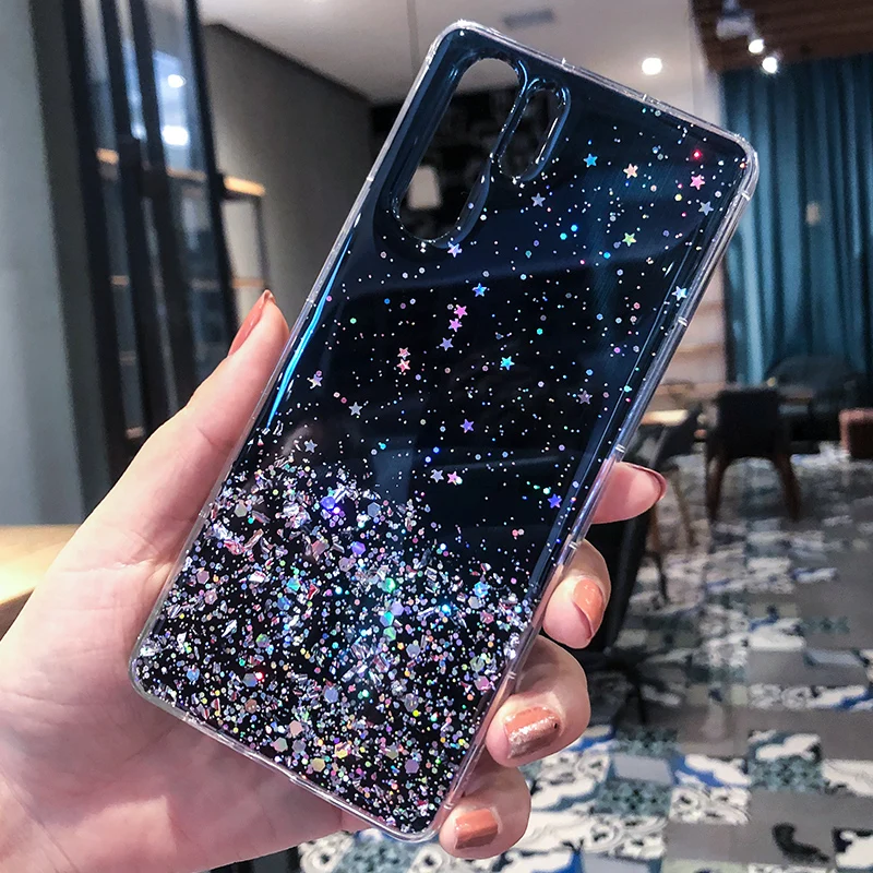 

Signalshin For iPhone 12 Mini 11 XS XR Pro Max 8 7 6s Plus SE Glitter Soft TPU Clear Cover Fashion Plain Color With Sequins