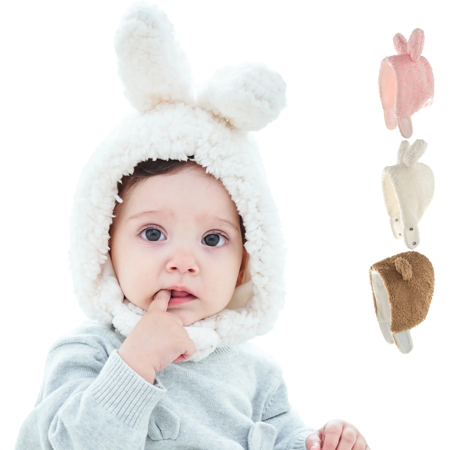 

New Hat Baby Ear Protection Rabbit Cap Solid Plush Boys And Girls Hat