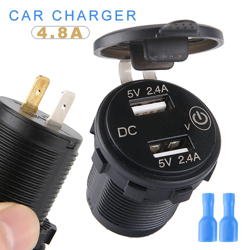 

Dual USB 12V 4.8A Car Charger Socket Power Adapter Portable Waterproof Mobile Phone Chargers Adapters