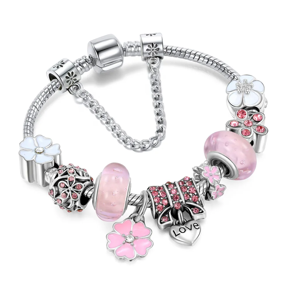 

Aeteey Ten Mile Peach Blossom Pan Family Style Popular DIY Bracelet Inlaid with Diamond Butterfly Bracelet for Women Jewelry