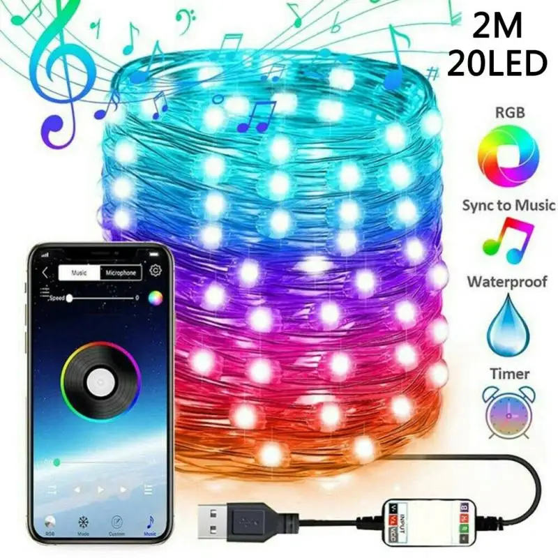 

LED String Lights Mobile APP Intelligent Control USB Bluetooth Copper Wire Light String Christmas Tree Decorations Lights Custom