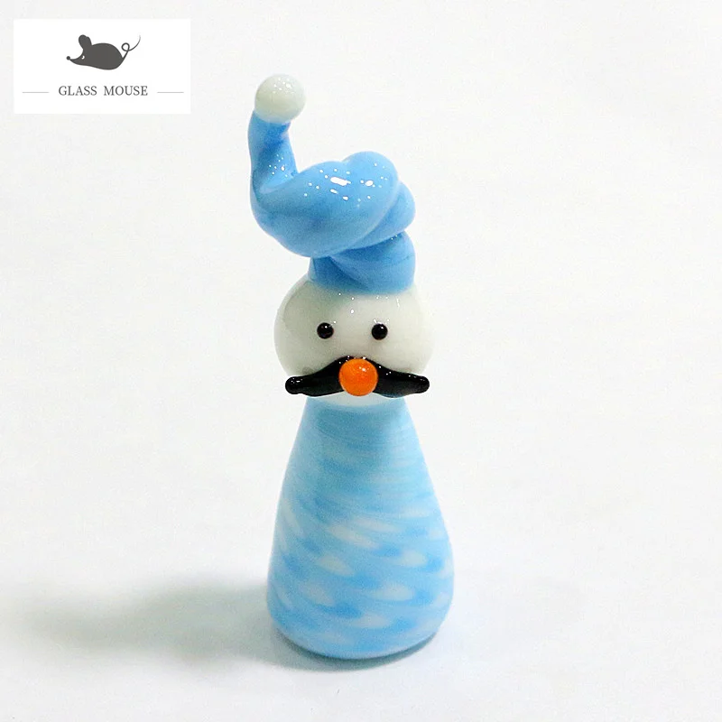 

Mini Handmade Glass Christmas Snowman Craft Figurine Four Different Colors Cute Cartoon Images Xmas Home Table Decor Accessories