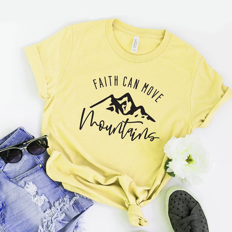 Glauben Kann Bewegen Berge T-Shirt Christian Bibel Vers Grunge Tumblr T Baumwolle Religiöse Kleidung Grafische Vintage zitieren Tops