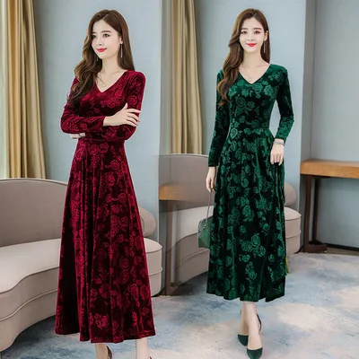 Женское осенне-зимнее Золотое бархатное платье благородного зарубежного стиля