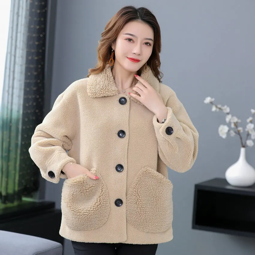 

Winter Cozy Oversize Polar Fleece Jacket Women Warm Loose Plush Coat Ladies White Beige Camel Red Green Thermal Overcoat Fashion