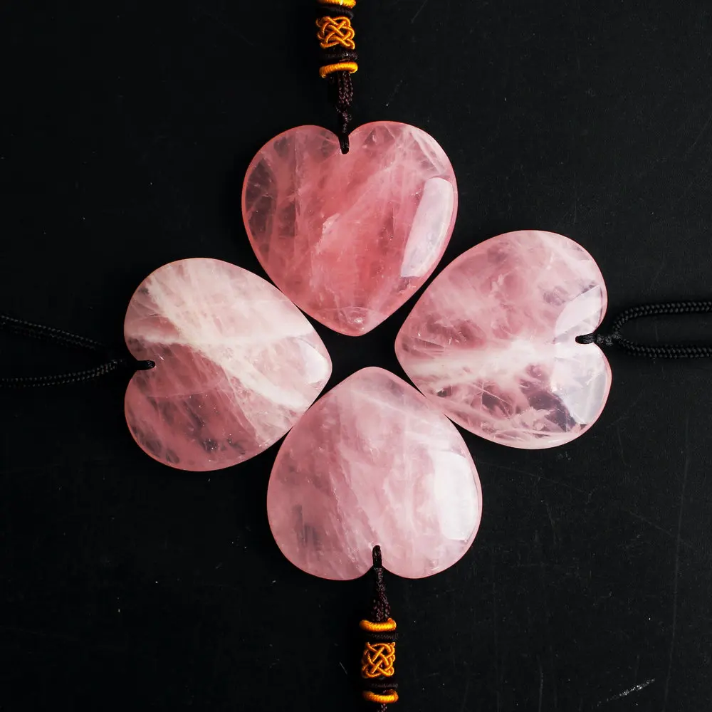 

1PC Natural Rose Pink Quartz Crystal Pendant With Gem Stone Chain Necklace Lovers Love Heart Bead Reiki Chakra Healing