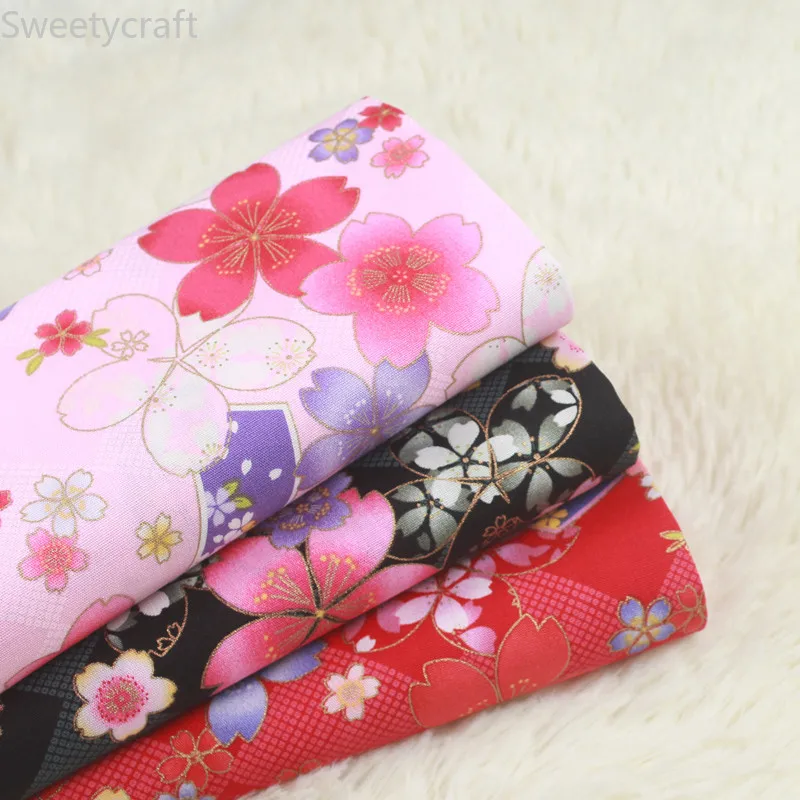 

110x45cm Cherry Flower Print Bronzed Fabric tissus telas Thin Cotton Fabric By Yard Tecido Handmade Sewing patchwork Accessories