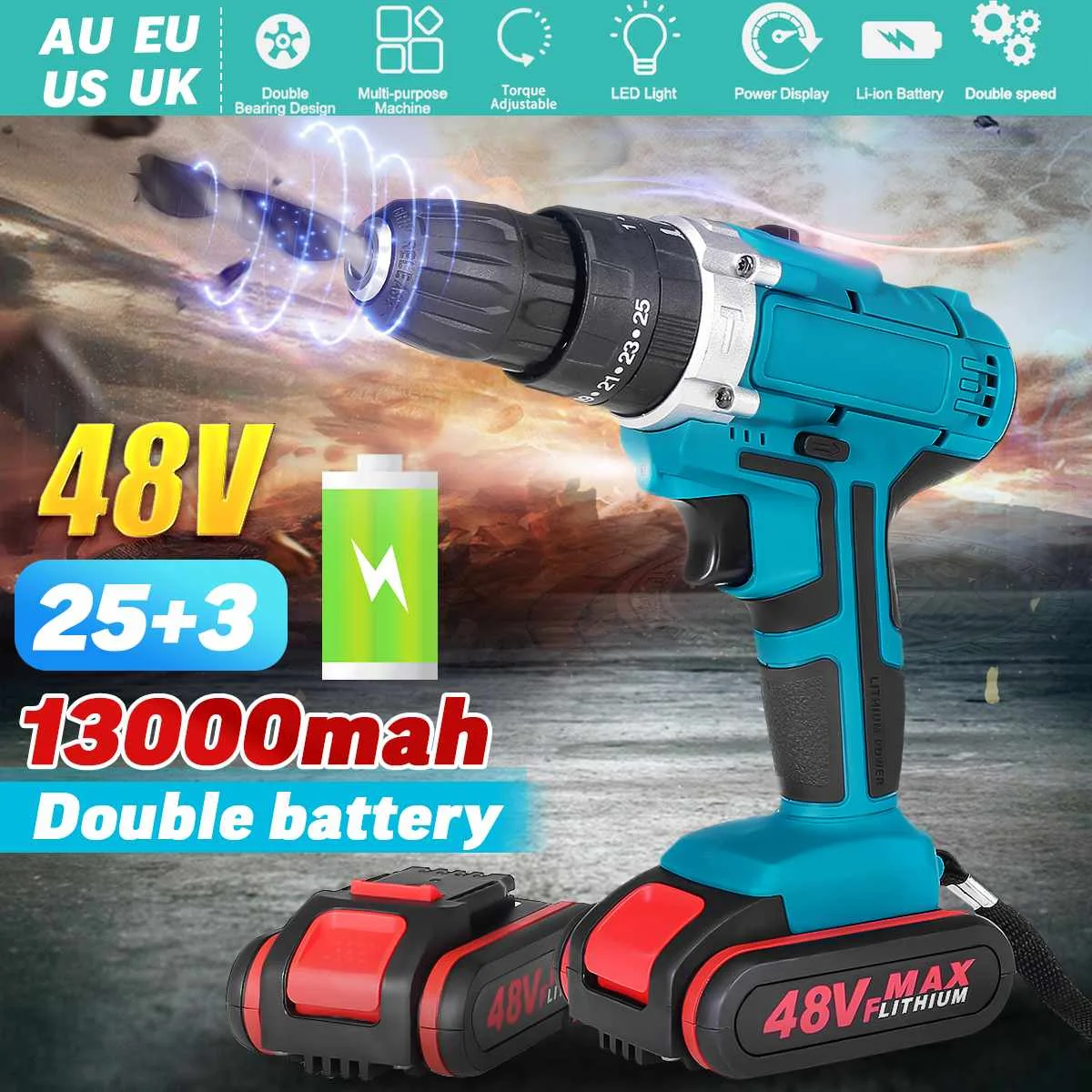 48V 6500 мА ч/13000 · ч Малый бытовый электрический сверлильный ключ дюймовый стандарт