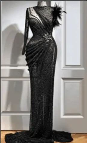

One Shoulder Mermaid Black Evening Dress