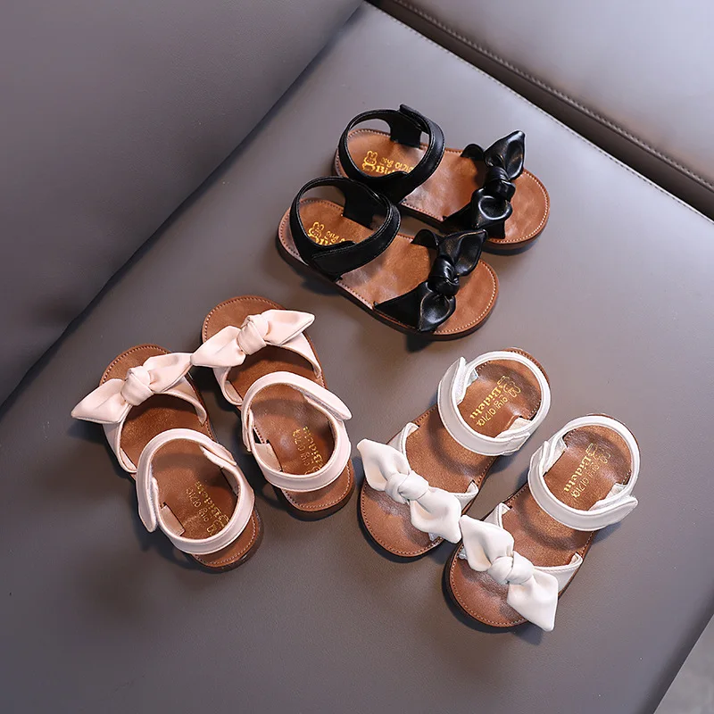

Baby Girls Sandals Toddlers Sandals 21-30 Black Beige Pink Bow-knot Kids Sweet Sandals Children Princess Summer Shoes Beach Cute