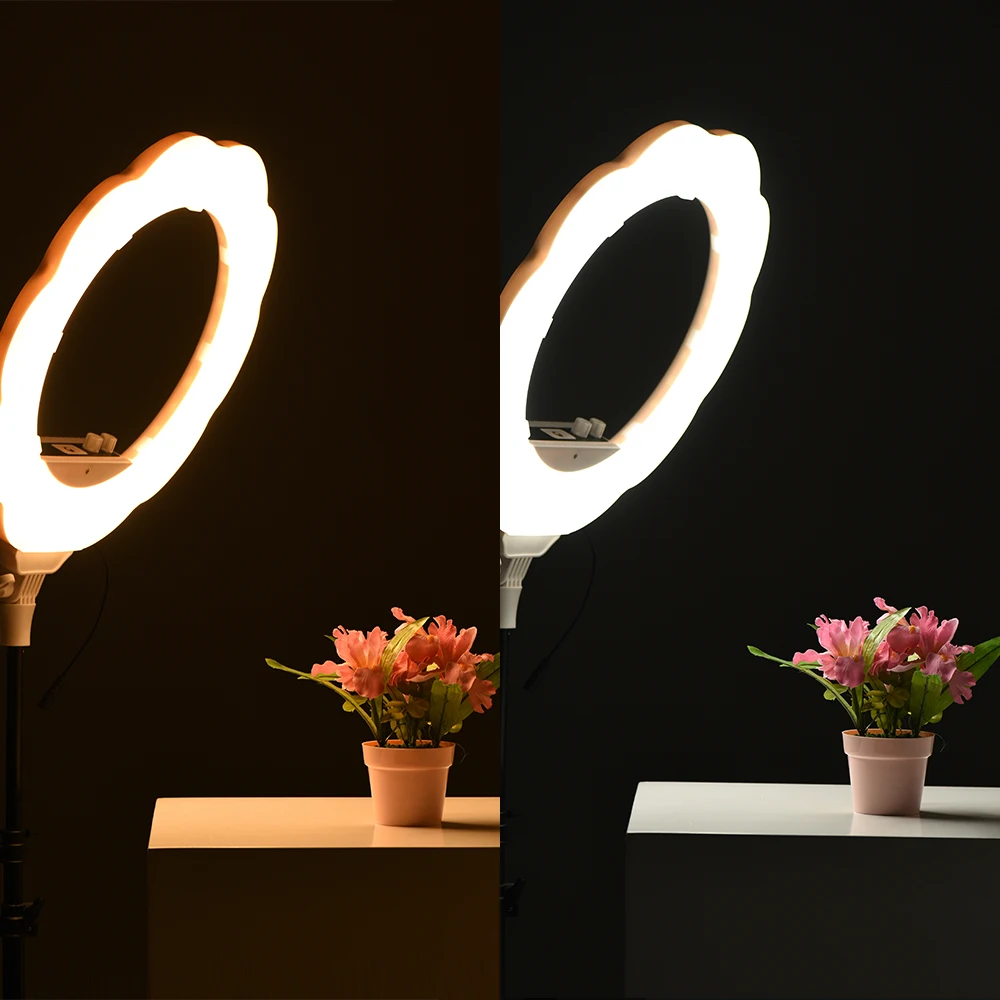 Лампа светодиодная кольцевая заполняющая для видеосъемки с зеркалом макияжа 384