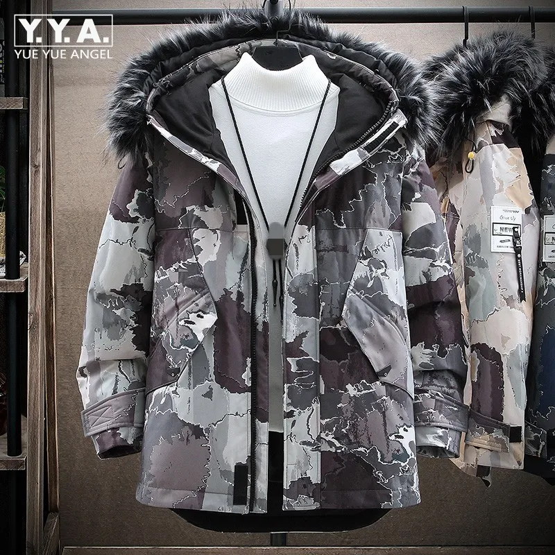 

Зимняя мужская повседневная универсальная камуфляжная хлопковая куртка в Корейском стиле свободное теплое пальто с капюшоном и съемным ме...