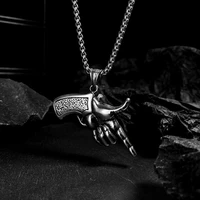 new hip hop fashion silver gun necklace pistol pendants stainless steel long women men choker punk party jewelry gift