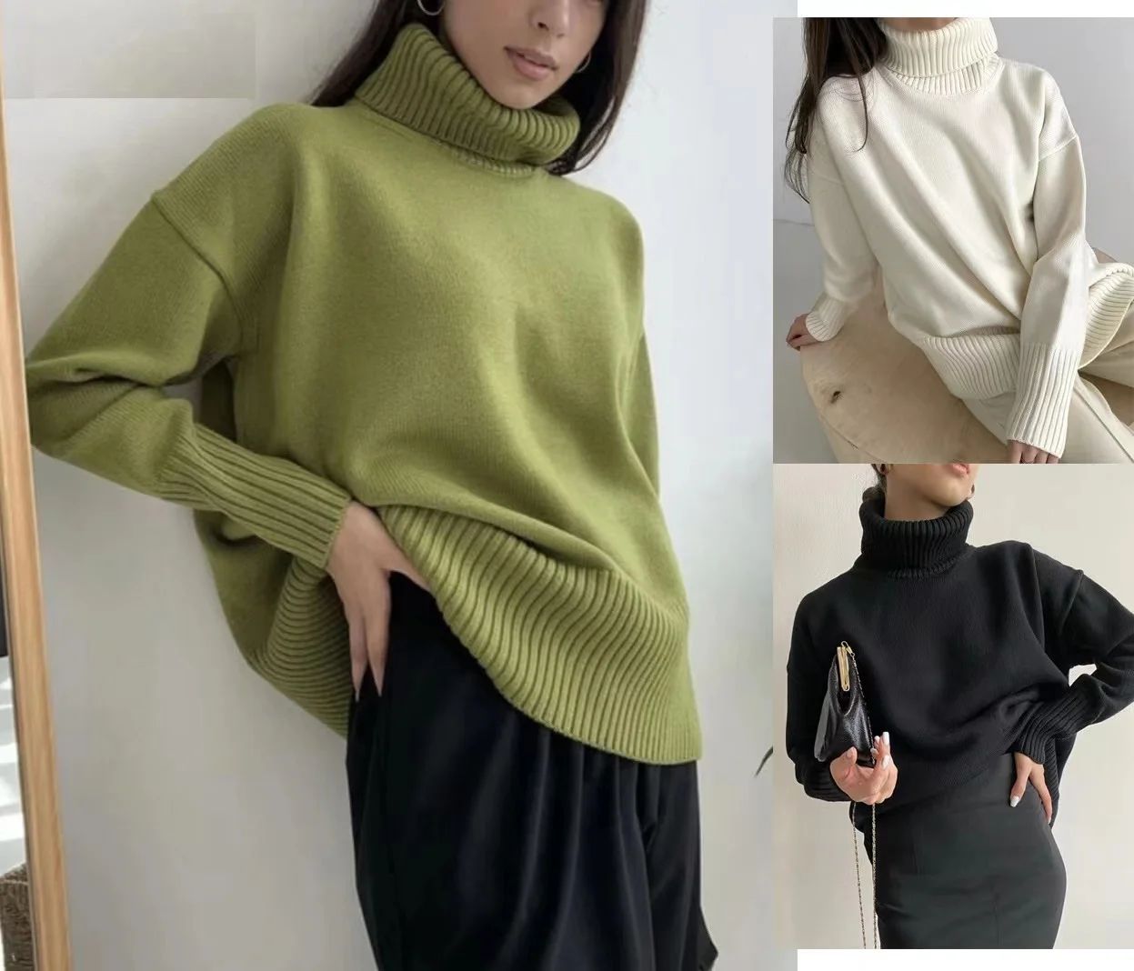 

TurtleNeck Cashmere Winter Solid Sweater Women 2021 Elegant Thick Warm Female Knitted Pullover Loose Basic Knitwear Jumper Top