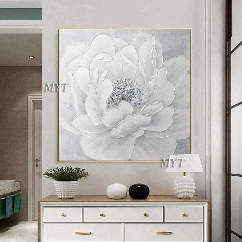 Абстрактный дизайн серый акриловый пион цветок картина маслом настенные