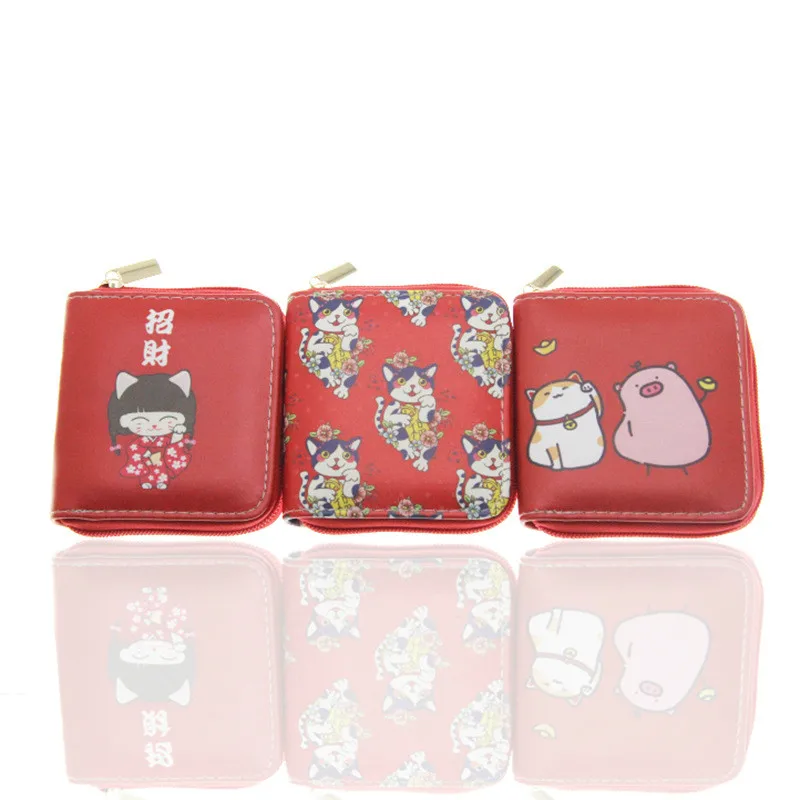 Luckey Cat PU короткий маленький кошелек мужская сумка на молнии для карт Мультяшные