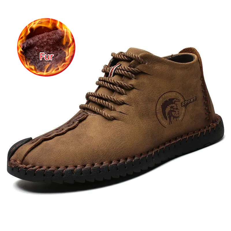 6016Khaki Новинка года; зимние ботинки; мужская кожаная обувь; мужские теплые зимние ботильоны высокого качества; водонепроницаемые удобные ботинки на шнуровке; большие размеры - Цвет: 6016Khaki