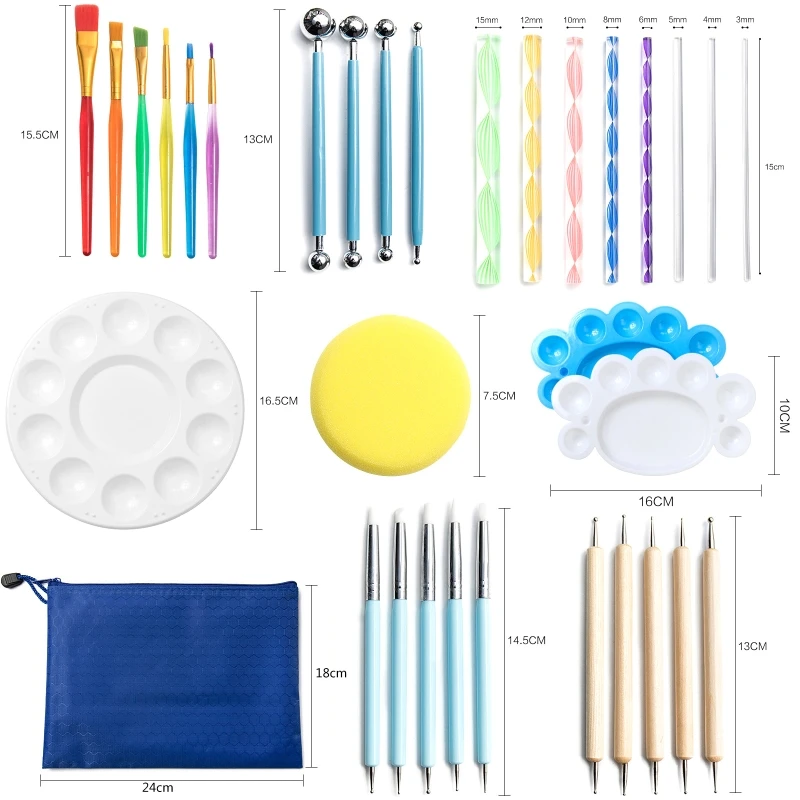 

49pcs Mandala Dotting Tools Set for Painting Rock Stone Acrylic Stick Drawing Brush Stencil Sponge Template Palette