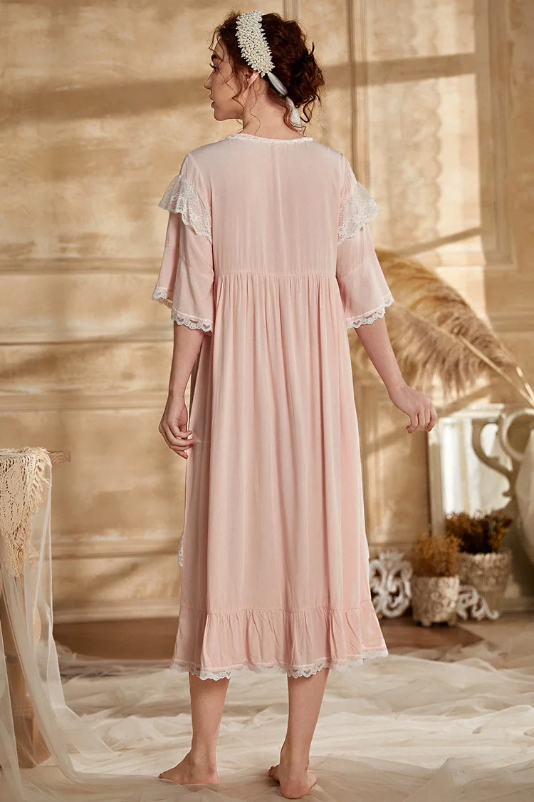

Sweet Pink Nightdress 2021 Summer Lace Ruffled Round Neck Nightgown Princess Style Loose Plus Size Maxi Cake Sleeping Dress Girl