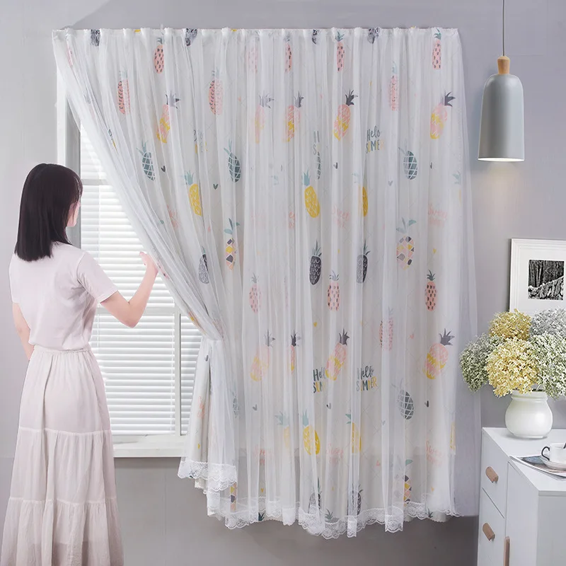 

Double Layer Magic Paste Curtains Easy Installation Tulle Door Window Drape Panel Sheer Velcro Scarf Bedroom Cortina de Dormitor