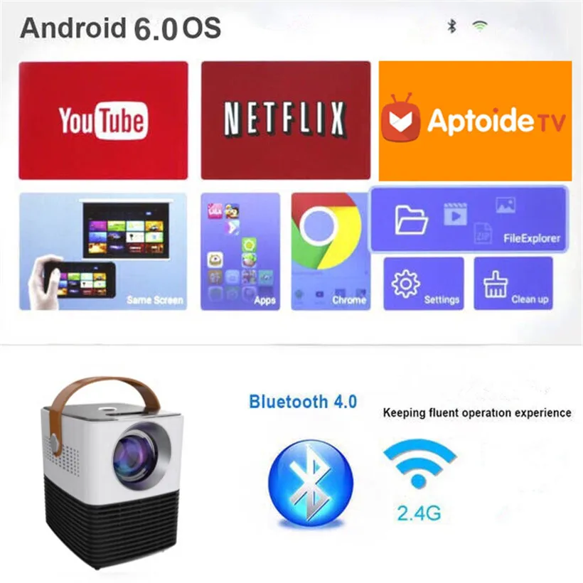 Портативный мини-проектор для домашнего кинотеатра Android 6 0 Wi-Fi hd led lcd мобильный