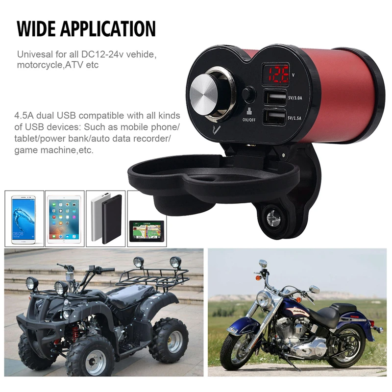 MotoLovee аксессуары для мотоциклов, розетка для прикуривателя, мощность 5 В, 4,5 А, двойное зарядное устройство USB, 12 В, вольтметр, каргадор, мото, Usb, QC 3,0