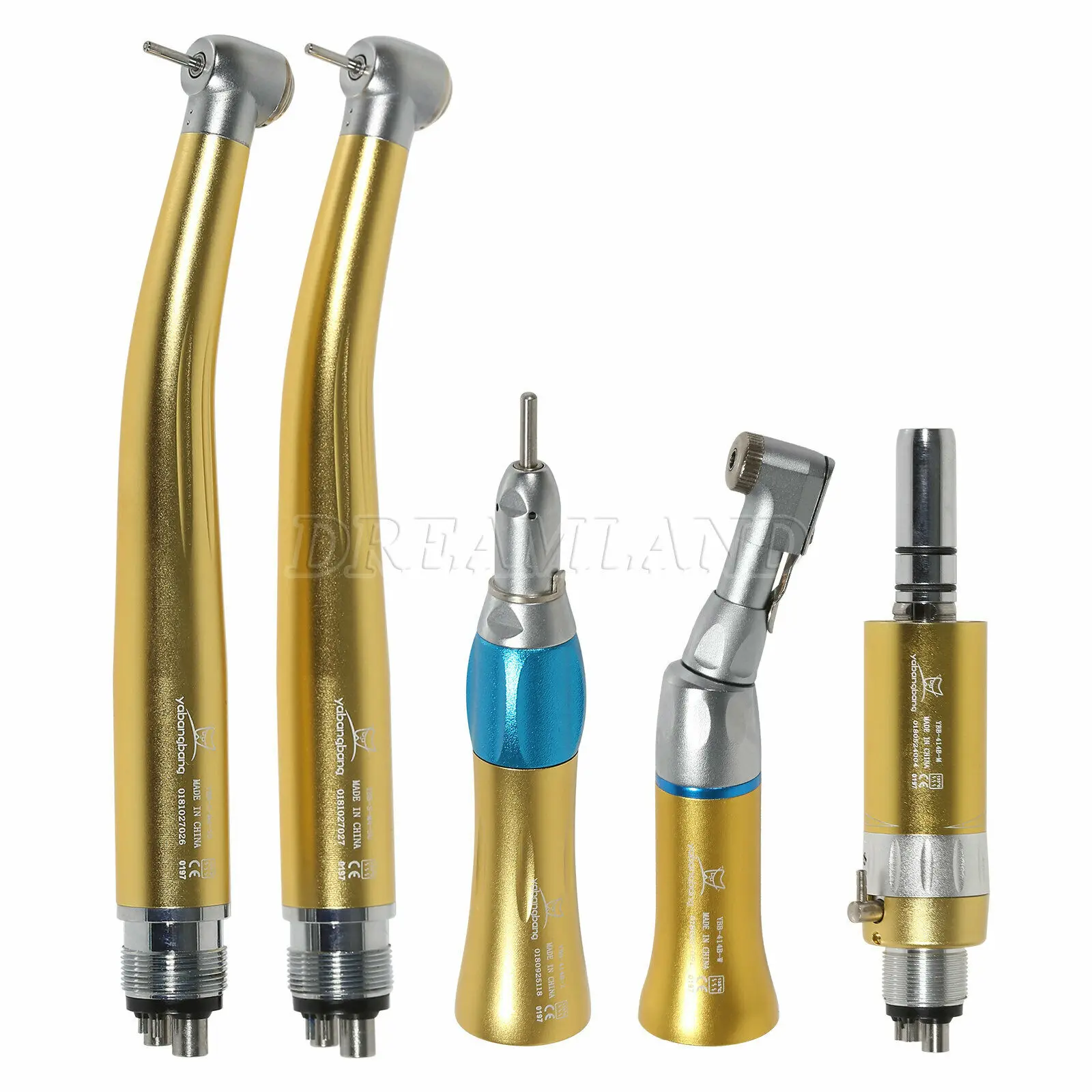 

Dental High Low Speed Handpiece Contra Angle Straight AIr Motor Turbine Fit NSK PANA MAX 4Hole Gold Color