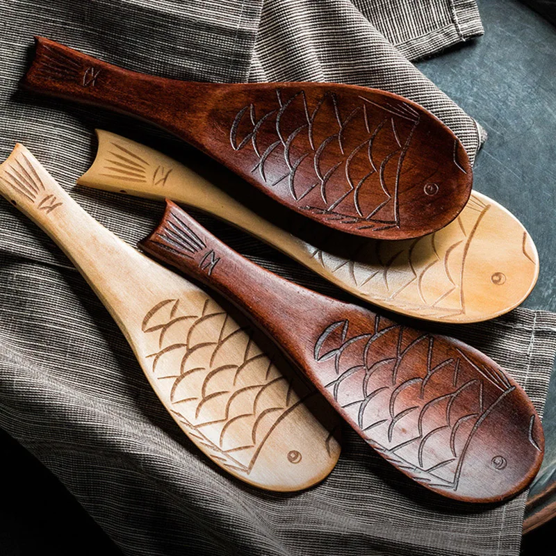 1 шт. Милая рисовая ложка в форме рыбы Китайская лопатка деревянная десерт