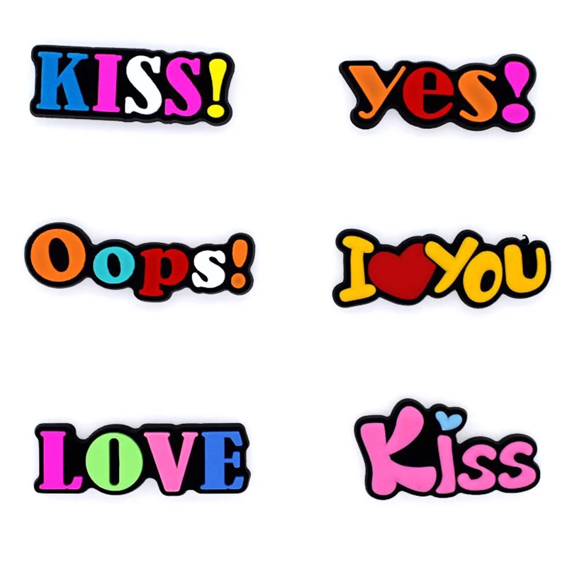 

lette Shoe Decoration Buckle Charms kiss Iloveyou oops yes jbz for croc Bracelets kids birthday Gifts wholesale drop shipping