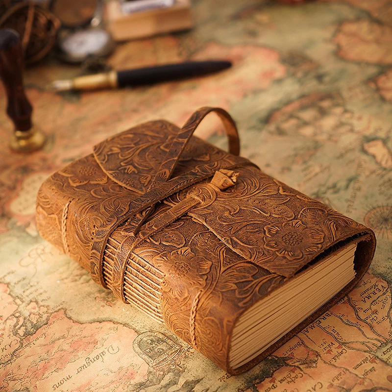 Retro Genuine Leather Notebook Diary Notepad Vintage Thick Sketchbook Creative Stationery Gift Traveler Journal 400 Page | Канцтовары