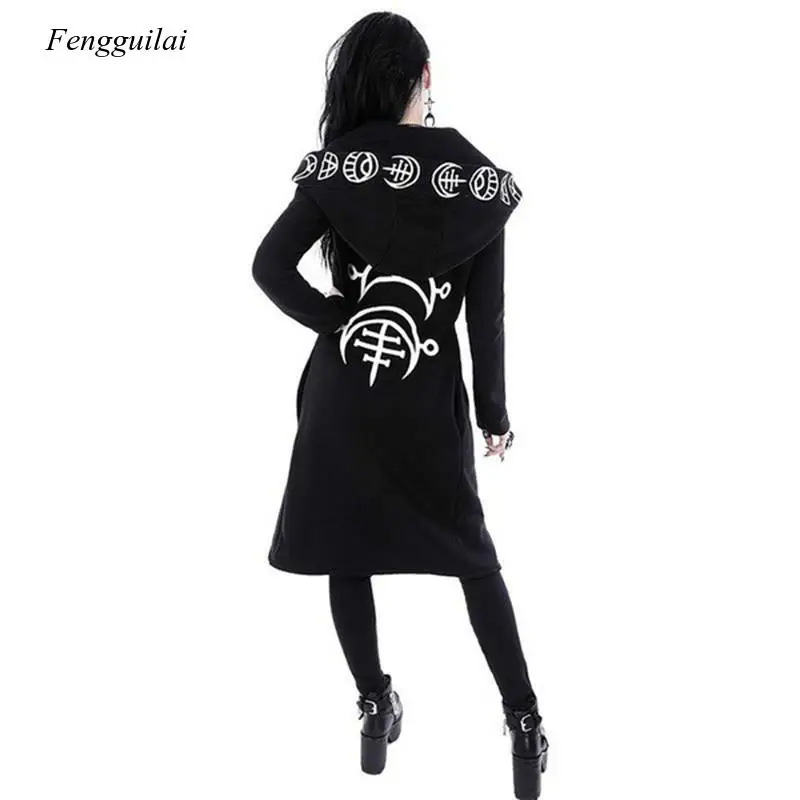 

Black Long Women Hoodies Sweatshirts 2020 Autumn Moon Print Long Sleeve Hoodie Women Loose Coat Hooded Sweatshirt