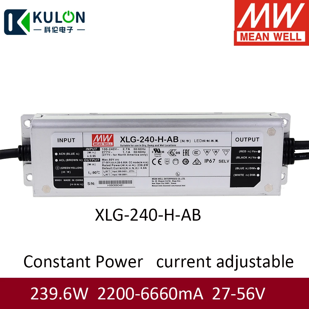 

Taiwan Meanwell Led Power Supply Xlg-240-h-ab Permanent Power Outdoors Waterproof Adjustable Light Band Pfc Driver